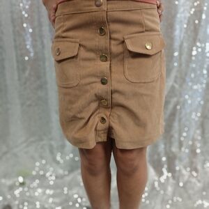 Imoga Tan Corduroy Mini Skirt with Button Detail